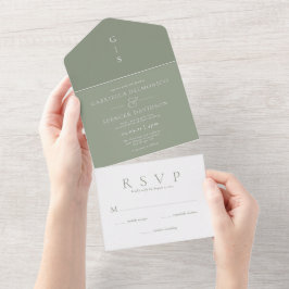 Invitación Todo En Uno Moda sombras del Boda verde sabio