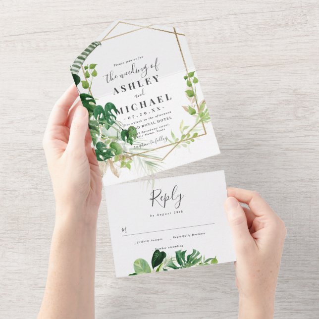 Invitación Todo En Uno Modern and elegant tropical frame  (desgarro)