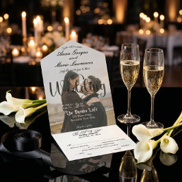 Invitación Todo En Uno Modern Elegant Monogram Minimalist Photo Wedding 