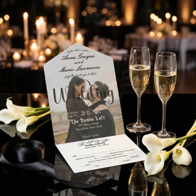 Invitación Todo En Uno Modern Elegant Monogram Minimalist Photo Wedding  (Subido por el creador)