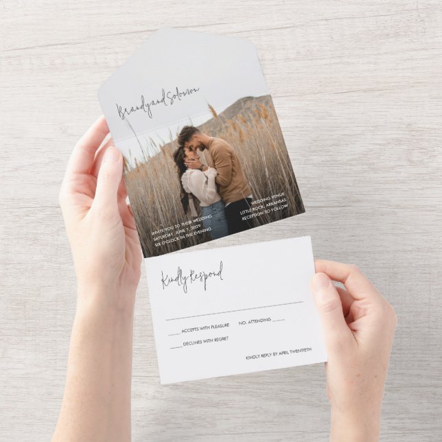 Invitación Todo En Uno Modern Elegant Photo Wedding (desgarro)