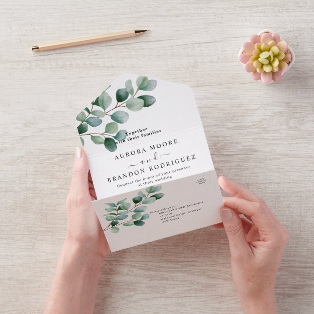 Invitación Todo En Uno Modern Eucalyptus Greenery Wedding (Video)