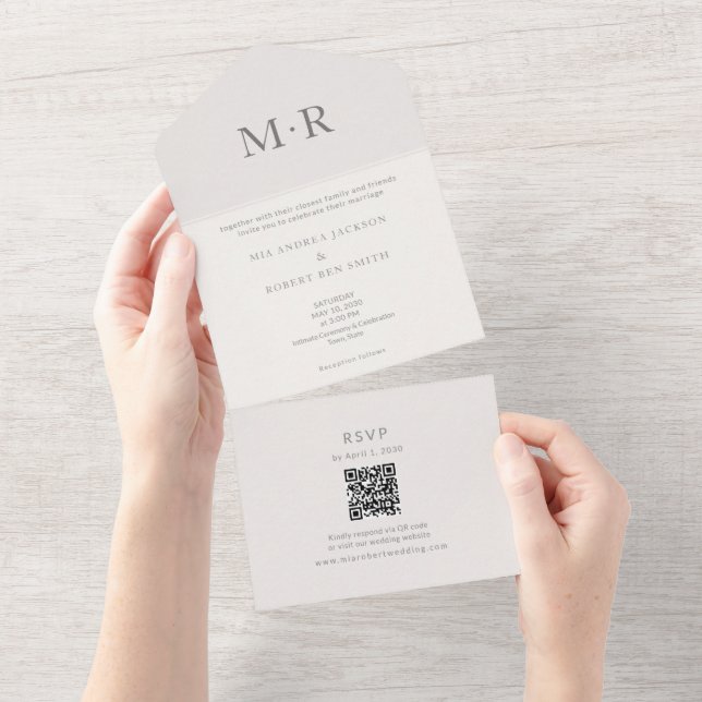 Invitación Todo En Uno Modern Minimal Intimate Wedding (desgarro)
