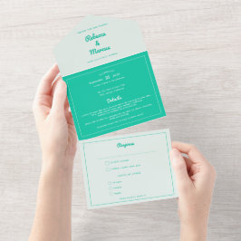 Invitación Todo En Uno Moderna audaz Boda de vibraciones retro verde de l