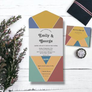 Invitación Todo En Uno Moderna Boda de Moda Art Deco Retro Colorido