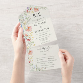 Invitación Todo En Uno Moderna Boda Elegante Minimal de Flor Silvestre