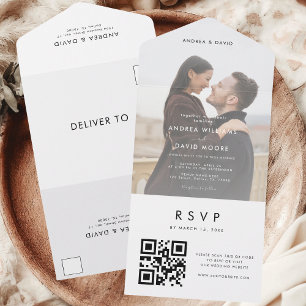 Invitación Todo En Uno Moderna Boda RSVP de código QR de fotografía con d