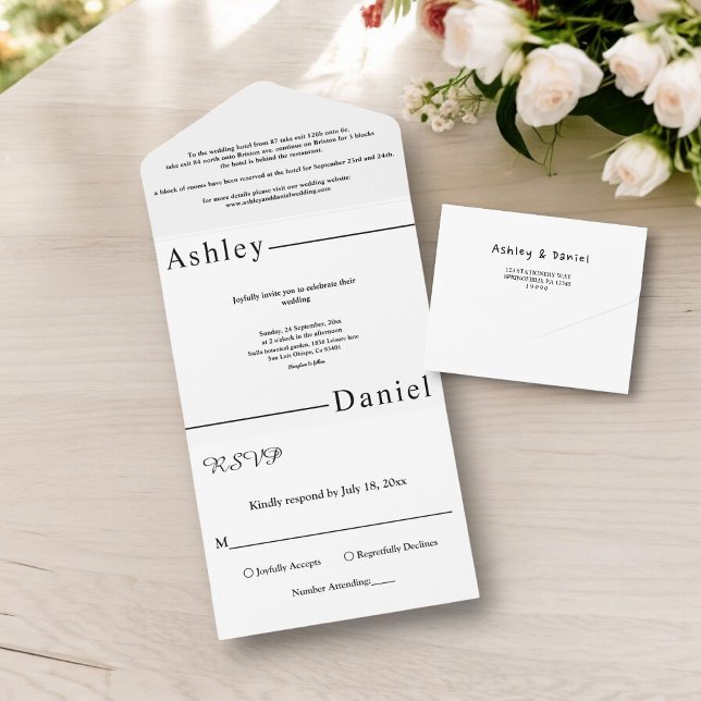 Invitación Todo En Uno Moderna Boda Sencilla En Blanco Y Negro Elegante (Subido por el creador)