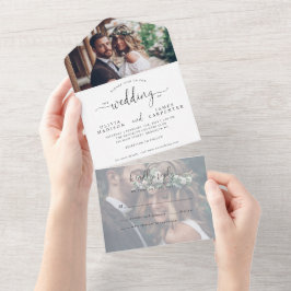 Invitación Todo En Uno Moderna caligrafía de escritura elegante 2 Boda de