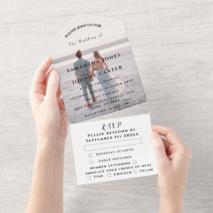 Invitación Todo En Uno Moderna caligrafía fotográfica Boda de tipografía