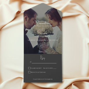 Invitación Todo En Uno Moderna Elegante Boda Sin Cena Foto Negra