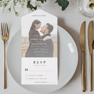 Invitación Todo En Uno Moderna foto atenuada Minimalista simple Boda RSVP