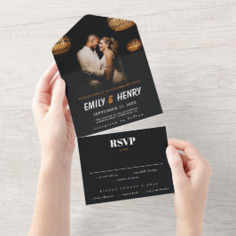 Invitación Todo En Uno Moderna foto elegante estilo RSVP Boda negro