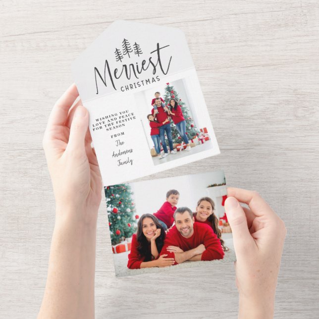 Invitación Todo En Uno Moderna foto rústica de árbol de Navidad mínima To (desgarro)