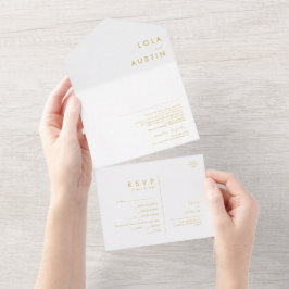 Invitación Todo En Uno Moderna Fuente Minimalista De Oro Todo En Una Invi