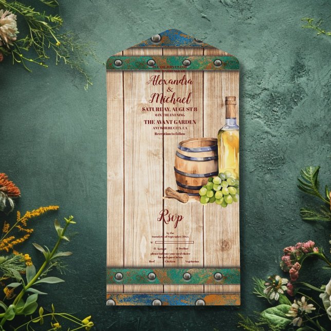 Invitación Todo En Uno Moderna Moda acuarela Vineyard Boda paisajístico (Subido por el creador)