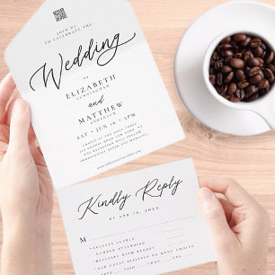 Invitación Todo En Uno Moderna Moda elegante simple código QR Boda RSVP