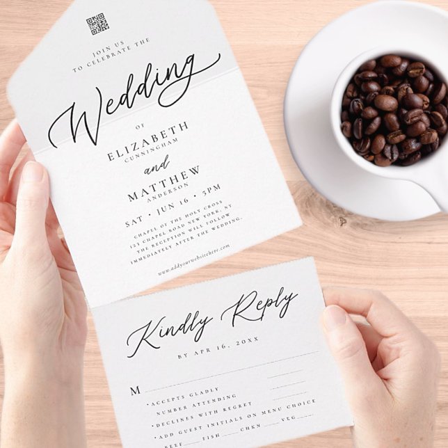 Invitación Todo En Uno Moderna Moda elegante simple código QR Boda RSVP (Subido por el creador)