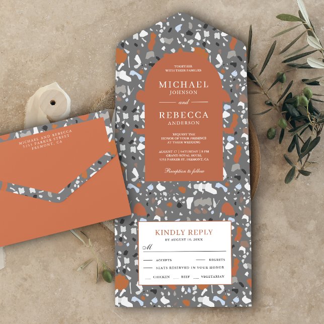 Invitación Todo En Uno Moderna Terrazzo Tile Terracotta Boda (Subido por el creador)