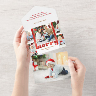 Invitación Todo En Uno Moderna tipografía de merry rojo negrita 5-Photo