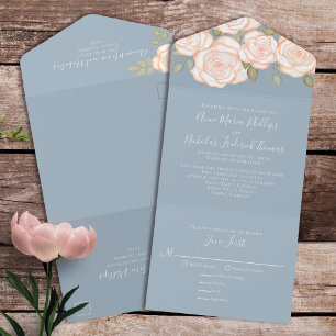 Invitación Todo En Uno Moderna y elegante acuarela rústica Floral Dusty a
