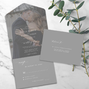 Invitación Todo En Uno Moderna y elegante boda de carbón vegetal gris RSV