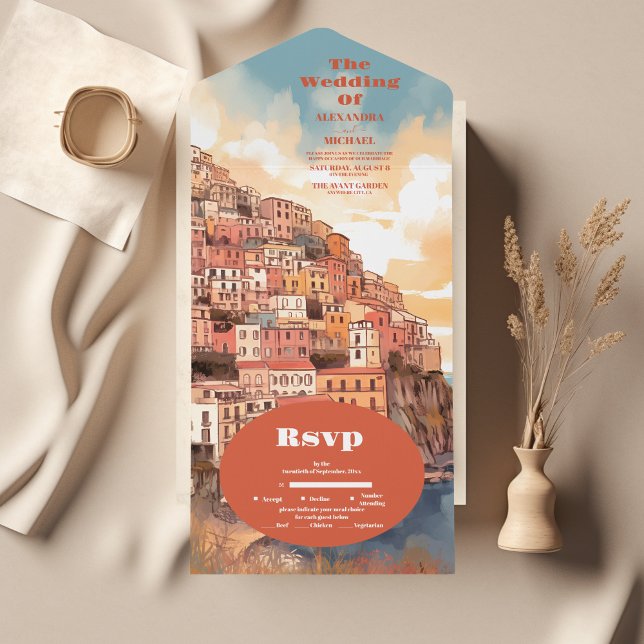 Invitación Todo En Uno Moderna y elegante Boda de destino en Italia (Subido por el creador)