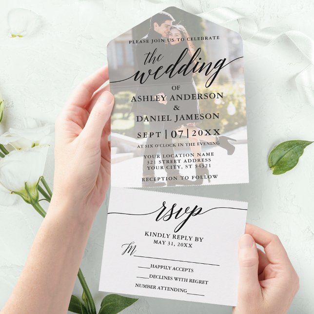 Invitación Todo En Uno Moderna y elegante caligrafía Boda superpuesto de  (Subido por el creador)