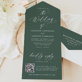 Invitación Todo En Uno Moderna y elegante caligrafía Boda verde
