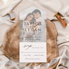 Invitación Todo En Uno Moderna y elegante foto de Boda negro