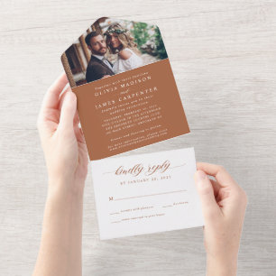 Invitación Todo En Uno Moderna y elegante foto de Terracota Boda RSVP