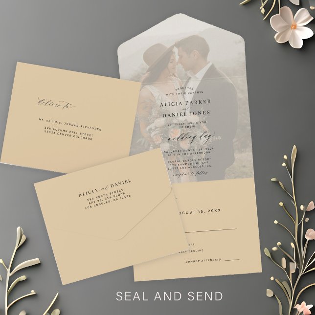 Invitación Todo En Uno Moderna y elegante foto mantequilla boda amarilla  (Subido por el creador)