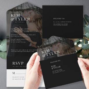 Invitación Todo En Uno Moderna y elegante foto superpuesta boda RSVP