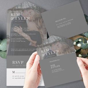 Invitación Todo En Uno Moderna y elegante foto superpuesta boda RSVP