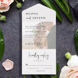 Invitación Todo En Uno Moderna y Minimalista | Boda fotográfico<br><div class="desc">Estas elegantes invitaciones todo en uno boda en blanco y negro son sencillas y minimalistas,  aunque muy elegantes,  gracias a la escritura manuscrita moderna y al diseño depurado. Se incluye una tarjeta rsvp desmontable,  y se puede añadir la foto favorita que aparece bajo un simple superpuesto.</div>