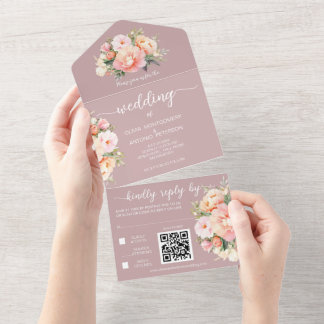 Invitación Todo En Uno Modernas y elegantes personajes Rosa  Boda de códi