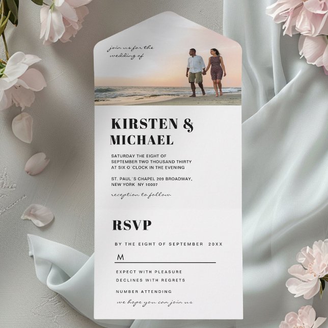 Invitación Todo En Uno Moderne Foto Hochzeitskarte  Einladung (Modern photo all in one wedding card invitation)