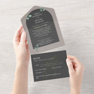 Invitación Todo En Uno Moderno 3in1 Verdor Eucalyptus Wedding RSVP