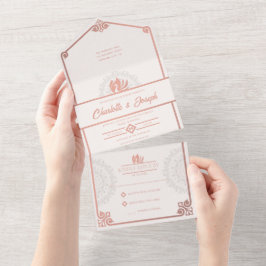 Invitación Todo En Uno Moderno Art Deco Cisne Rosa Rubor Boda rosa