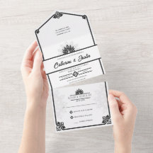 Moderno Art Deco Peacock Negro y Boda Blanco