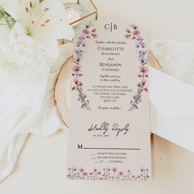 Invitación Todo En Uno Moderno Boda Beige Clásico de Flor Silvestre (Subido por el creador)