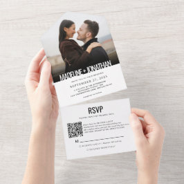 Invitación Todo En Uno Moderno Boda de código QR de foto Minimalista limp
