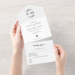 Invitación Todo En Uno Moderno Boda de código QR elegante de follaje Mini