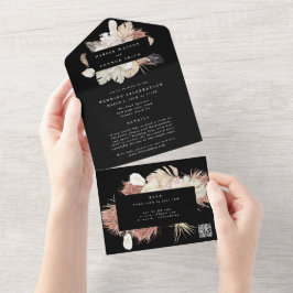 Invitación Todo En Uno Moderno Boda de CÓDIGO QR Pampas de guirnalda Prem