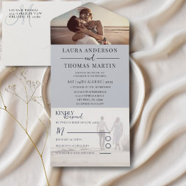 Invitación Todo En Uno Moderno Boda de Collage de fotos azul turbulento