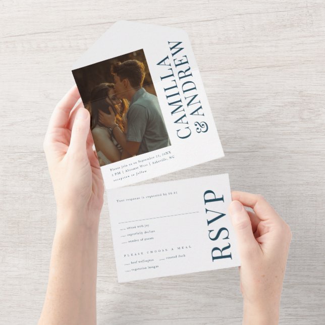 Invitación Todo En Uno Moderno Boda de fotografía elegante (desgarro)