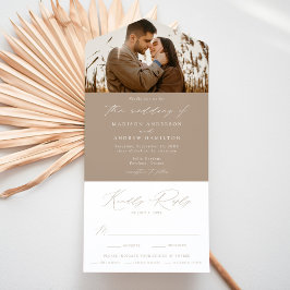 Invitación Todo En Uno Moderno Boda de fotografía elegante de Taupe