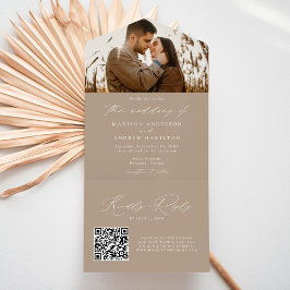 Invitación Todo En Uno Moderno Boda de fotografía elegante de Taupe