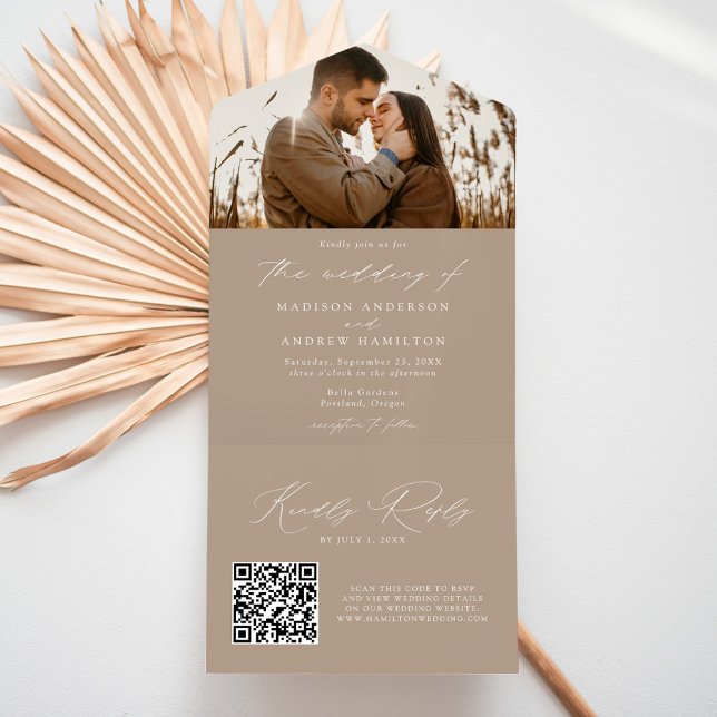 Invitación Todo En Uno Moderno Boda de fotografía elegante de Taupe (Subido por el creador)