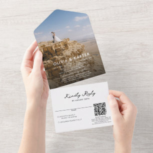 Invitación Todo En Uno Moderno Boda de fotografía romántico sencillo negr